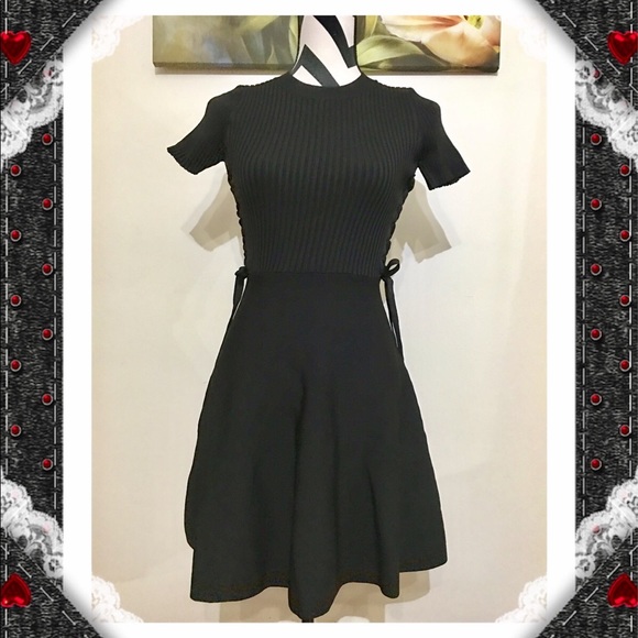 Love Ady Side Lace Up Knit Black Dress - Picture 3 of 5